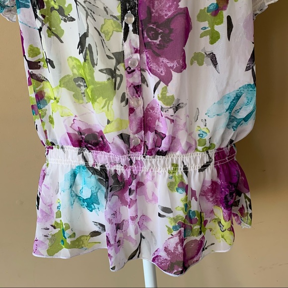 I.N. Studio Large White Purple Flower Shirt Top - Picture 2 of 4